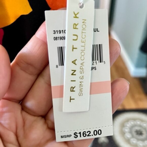 Trina Turk NWT Gemini Plunge Neck Printed One Piece Swimsuit In Multi Color SZ10 - Picture 13 of 16